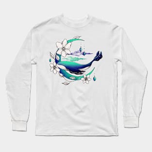 Watercolor Whale Long Sleeve T-Shirt